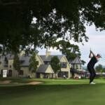 STRAFFAN, IRELAND - JULY 28: Hugh Foley (IRE) plays his second shot in to the 9th green on Day One of the Irish Challenge 2022 at The K Club on July 28, 2022 in Straffan, Ireland. (Photo by Charles McQuillan/Getty Images)